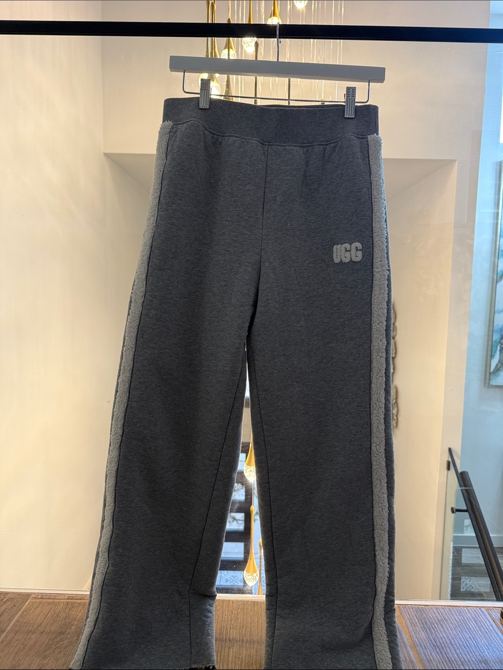 UGG Gray Fleece-Trim Wide Leg Sweatpants